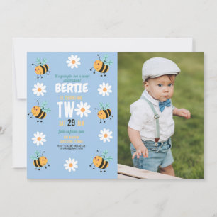 Biene Birthday Foto Party Blue Daisy Zwei 2 Einladung