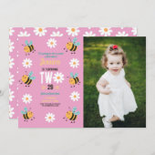 Biene Birthday Foto Party Pink Daisy Zwei 2 Einladung (Vorne/Hinten)