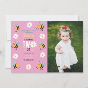 Biene Birthday Foto Party Pink Daisy Zwei 2 Einladung