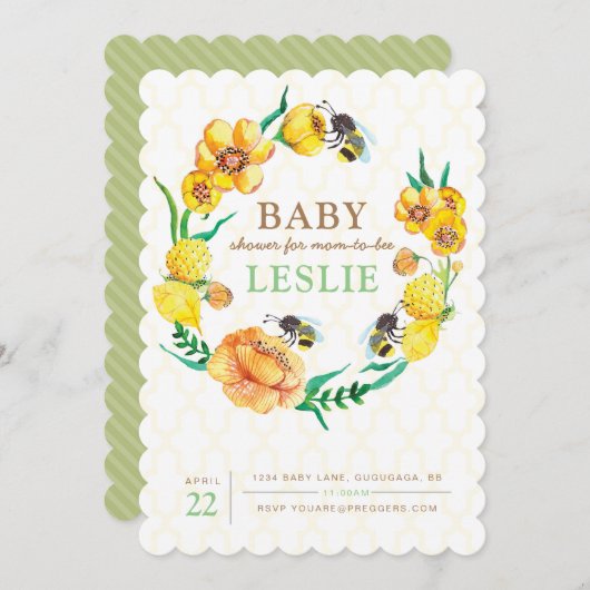 Biene Blume Baby Shower Einladung (Vorne/Hinten)