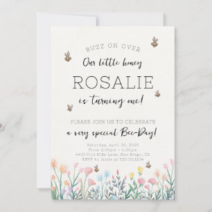 Biene Blume Einladung zum ersten Geburtstag