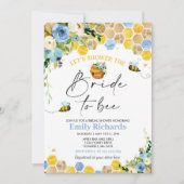 Biene Brautparty Blue & Gold Floral Bride zu sein Einladung (Vorderseite)