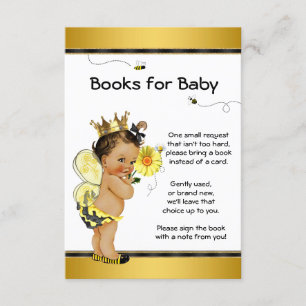 Biene Bring A Book Ethnische Mädchen-Baby-Shower-E Einladung