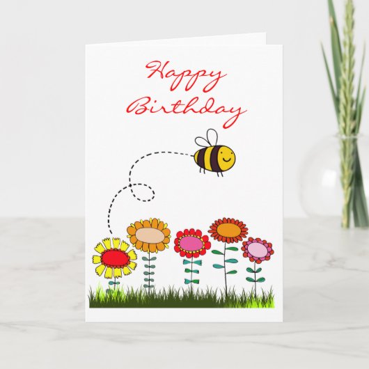 Biene buzzing a Flower Garden Birthday Karte (Vorderseite)