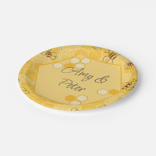 Biene Buzzing Honey Bees Niedlich Pappteller (Schrägansicht)