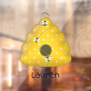 Biene Cool mit Bienenstock Personalisiert Fensteraufkleber