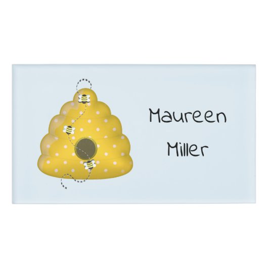 Biene Cool mit Bienenstock rechteckig Namenschild (Vorderseite)