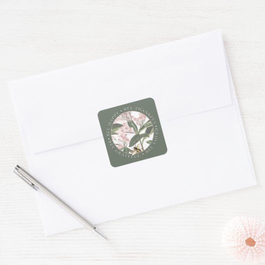 Biene Dankbarkeit dankbar Loved Blume Honey Green Quadratischer Aufkleber (Umschlag)