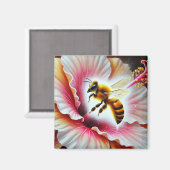Biene, die eine blühende Hibiskus-Blume befruchten Magnet (Vorderseite/Rückseite)