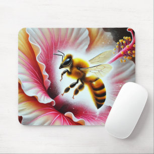 Biene, die eine blühende Hibiskus-Blume befruchten Mousepad