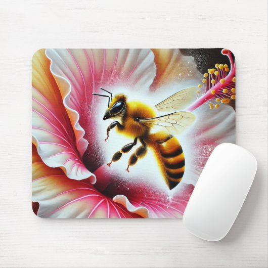 Biene, die eine blühende Hibiskus-Blume befruchten Mousepad (Mit Mouse)