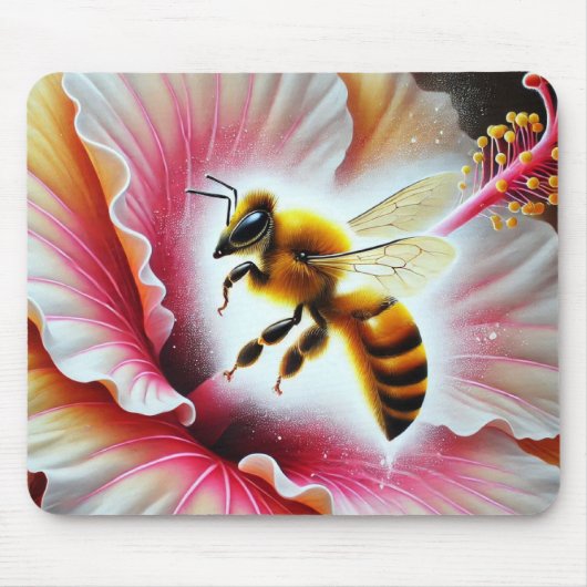 Biene, die eine blühende Hibiskus-Blume befruchten Mousepad (Vorne)