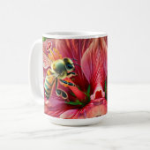 Biene, die eine lebendige Hibiskus-Blume befruchte Kaffeetasse (Vorderseite Links)