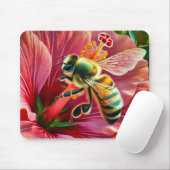 Biene, die eine lebendige Hibiskus-Blume befruchte Mousepad (Mit Mouse)