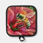 Biene, die eine lebendige Hibiskus-Blume befruchte Topflappen (Vorderseite)