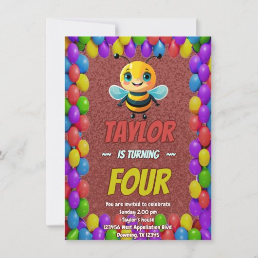 Biene Einzigartige Personalisierte Geburtstagskind Einladung (Vorderseite)