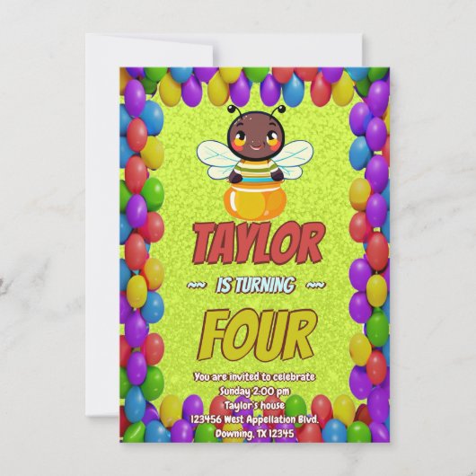 Biene Einzigartige Personalisierte Geburtstagskind Einladung (Vorderseite)