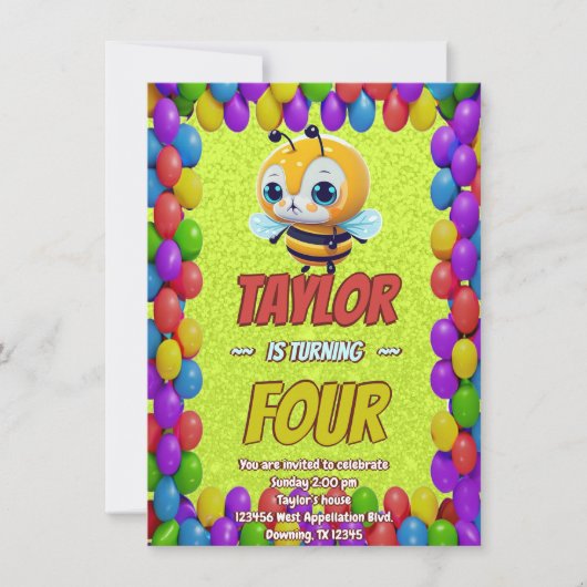 Biene Einzigartige Personalisierte Geburtstagskind Einladung (Vorderseite)