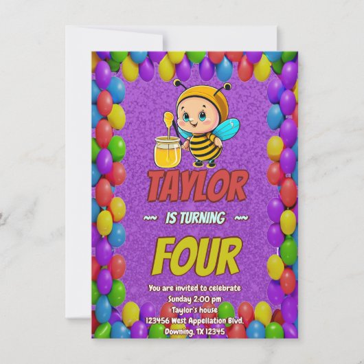 Biene Einzigartige Personalisierte Geburtstagskind Einladung (Vorderseite)