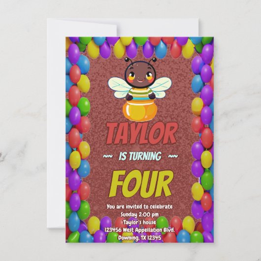 Biene Einzigartige Personalisierte Geburtstagskind Einladung (Vorderseite)