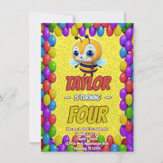 Biene Einzigartige Personalisierte Geburtstagskind Einladung (Vorderseite)