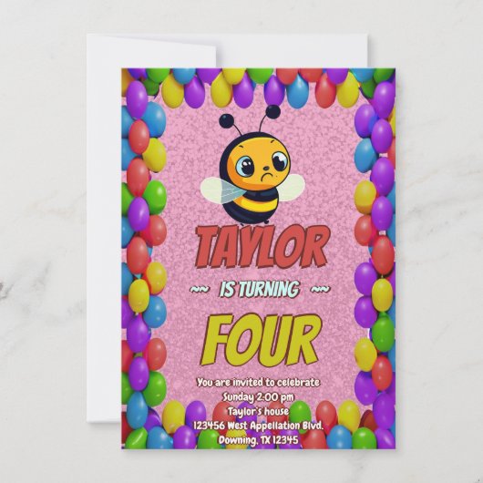 Biene Einzigartige Personalisierte Geburtstagskind Einladung (Vorderseite)