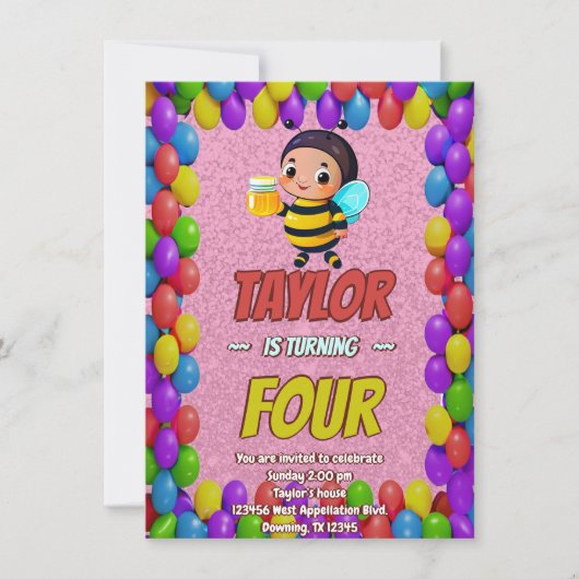 Biene Einzigartige Personalisierte Geburtstagskind Einladung (Vorderseite)