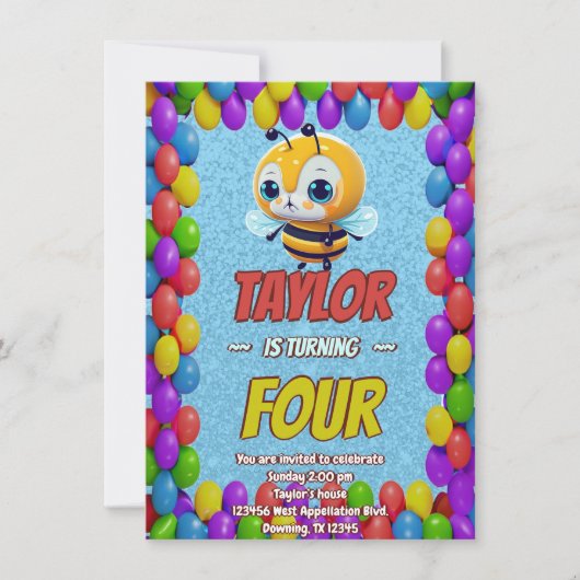Biene Einzigartige Personalisierte Geburtstagskind Einladung (Vorderseite)