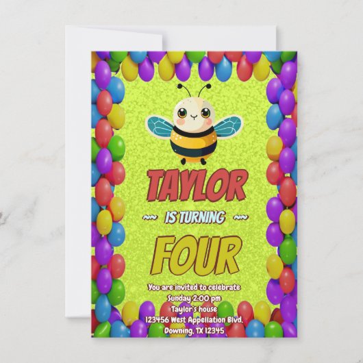 Biene Einzigartige Personalisierte Geburtstagskind Einladung (Vorderseite)