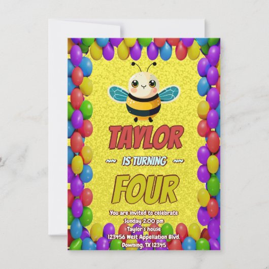 Biene Einzigartige Personalisierte Geburtstagskind Einladung (Vorderseite)