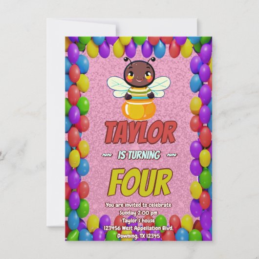 Biene Einzigartige Personalisierte Geburtstagskind Einladung (Vorderseite)