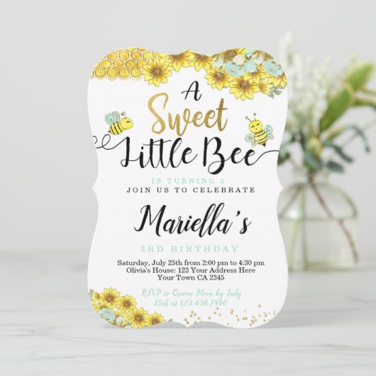 Biene Erster Geburtstag Einladung (Stehend Vorderseite)