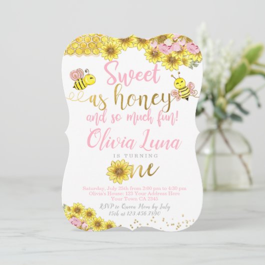 Biene Erster Geburtstag Einladung (Stehend Vorderseite)