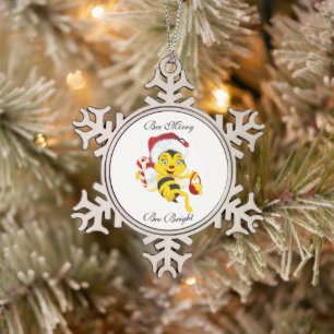Biene Frohe Weihnachten Cartoon Schneeflocken Zinn-Ornament