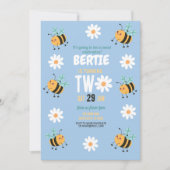 Biene Geburtstag Einladung Party Blue Daisy Zwei 2 (Vorderseite)