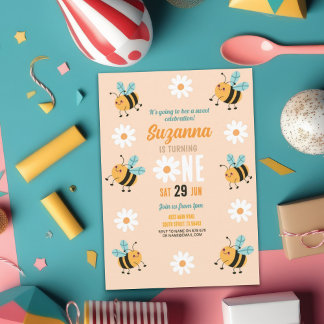 Biene Geburtstag Einladung Party Blume Daisy Insek