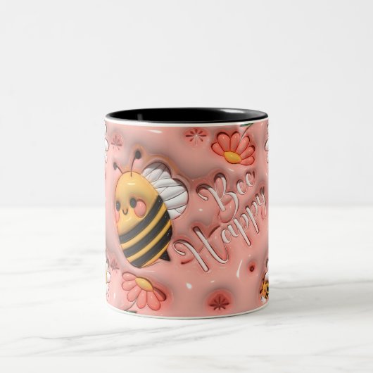Biene Happy Pink Floral Bumble Bee Zweifarbige Tasse (Mittel)