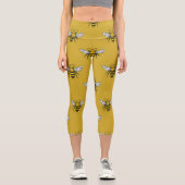 Biene Haven: Vintages gelbes Muster Capri Leggings (Vorderseite)