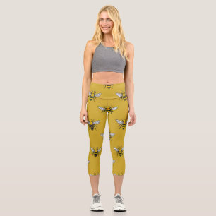 Biene Haven: Vintages gelbes Muster Capri Leggings