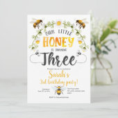 Biene, Hummeln, Little Bee, Mädchen, 3. Geburtstag Einladung (Stehend Vorderseite)