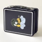 Biene im Bowling mit Bowlingball Metall Brotdose (Rückseite)