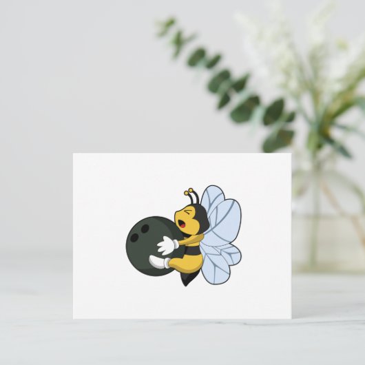 Biene im Bowling mit Bowlingball Postkarte (Stehend Vorderseite)