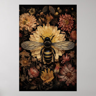 Biene in dunkler Blume, wilde, launische Hummel-Dr Poster