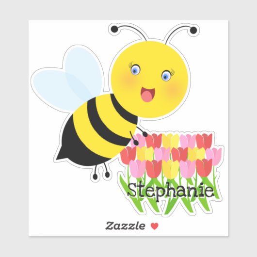 Biene in Tulip Garden Aufkleber (Blatt)