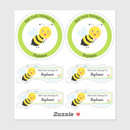 Biene in Tulip Garden Dieses Buch gehört Aufkleber (Blatt)