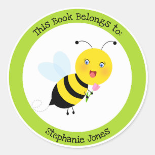 Biene in Tulip Garden Dieses Buch gehört Runder Aufkleber