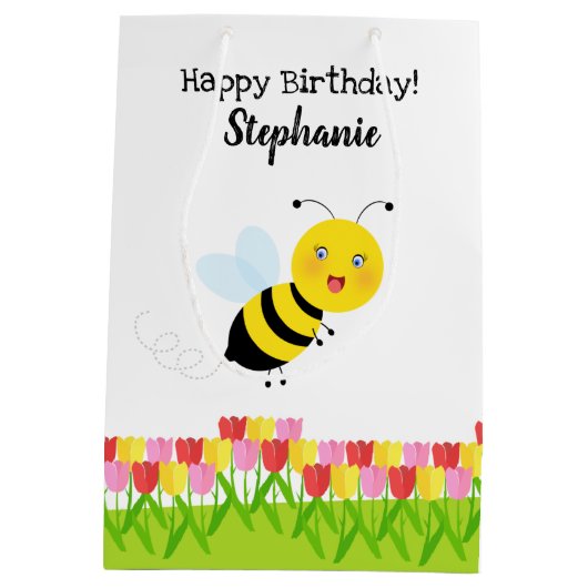 Biene in Tulip Garden Mittlere Geschenktüte (Rückseite)