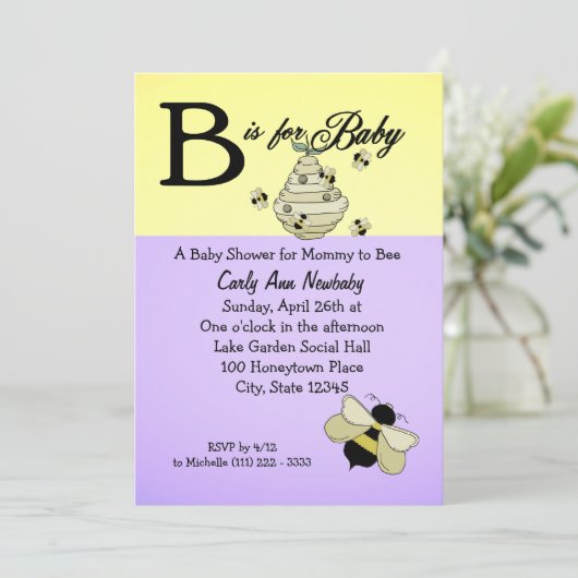 Biene ist für Baby Shower Einladung (Stehend Vorderseite)