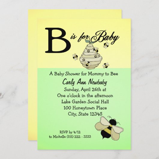 Biene ist für Baby Shower Einladung (Vorne/Hinten)