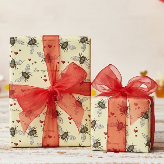 Biene meine Valentinbienen und Herz-Gelb Geschenkpapier